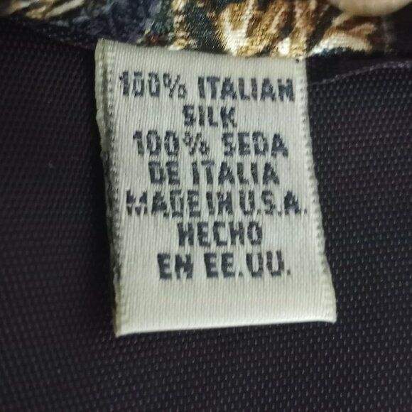 Claiborne Jacquard Navy Beige Print 100% Italian Silk Neck Tie Made in USA - Picture 6 of 6